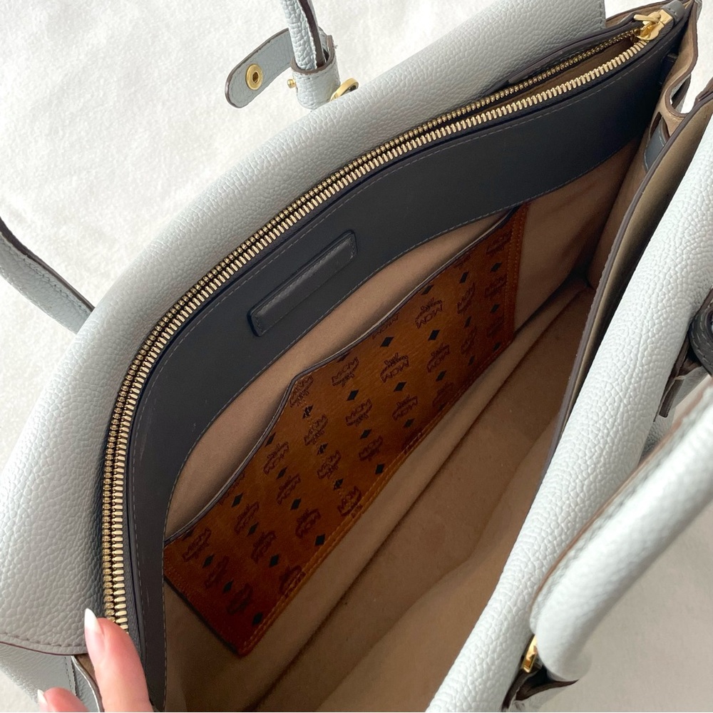 SOLD - MCM Large Milla Concrete (Light Blue-Gray) Leather Satchel Tote - Picture 9 of 17